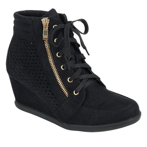 Women High Top Wedge Heel Sneakers Platform Lace Up Shoes Ankle Bootie