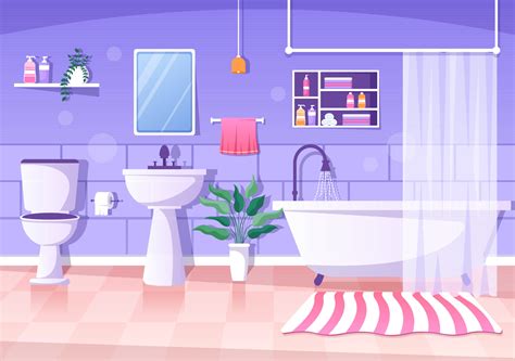 Modern Bathroom Furniture Interior Background Illustration With Bathtub