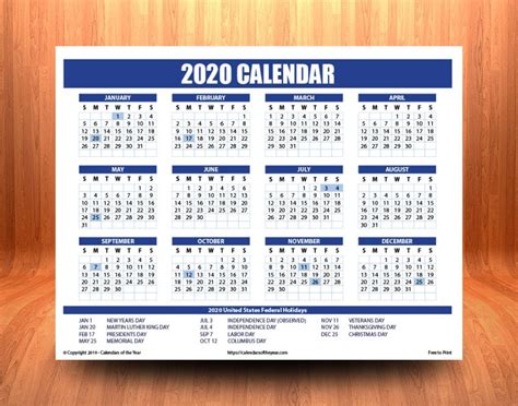 2020 Calendar Holidays And Observances Printable