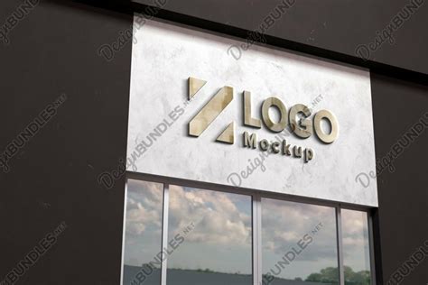 Golden Logo Mockup 3d Sign Store Façade Building