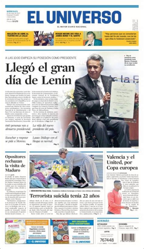 Newspaper El Universo Ecuador Ecuador Newspapers In Ecuador Wednesday S Edition May 24 Of