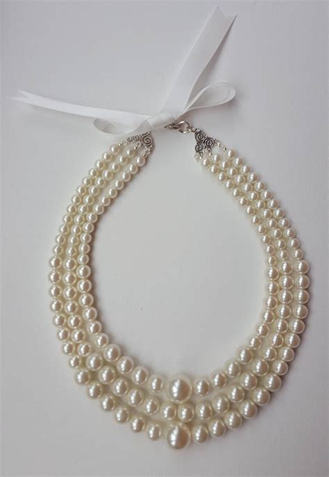Multilayer Large Pearl Statement Necklace Chunky Bridal Etsy