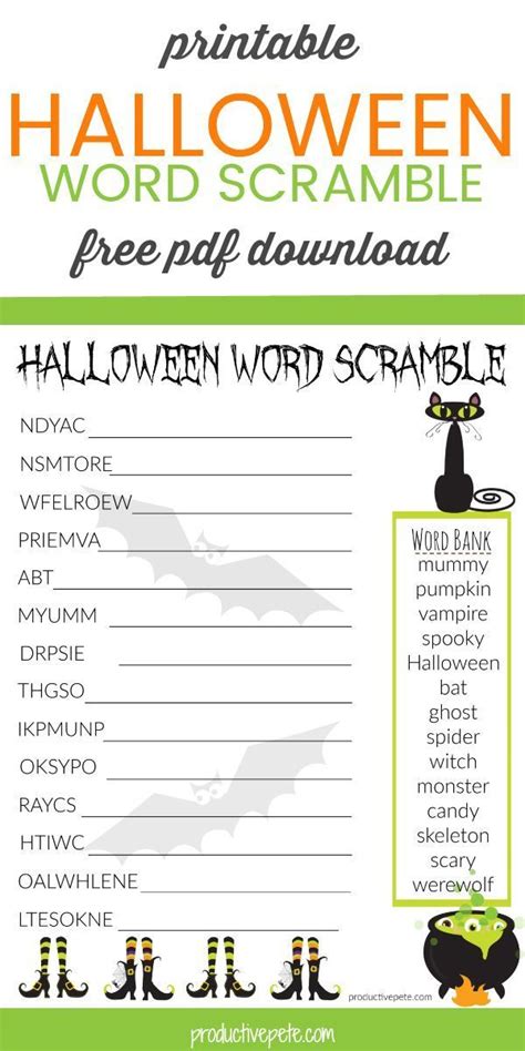 Free Printable Halloween Word Scramble Worksheet Pdf For Kids Artofit