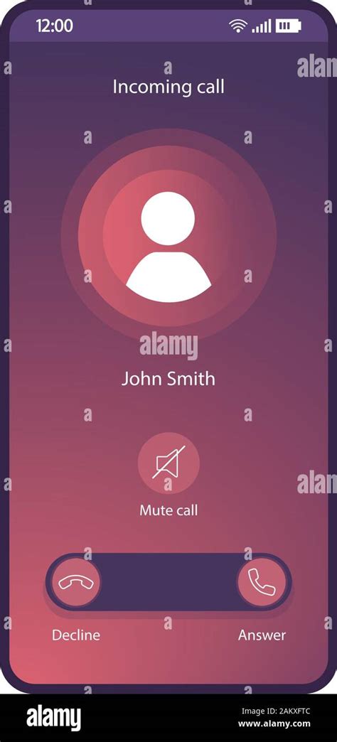 Mute Call Smartphone Interface Vector Template Mobile App Page Purple