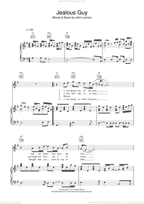 Music Jealous Guy Sheet Music For Voice Piano Or Guitar Pdf