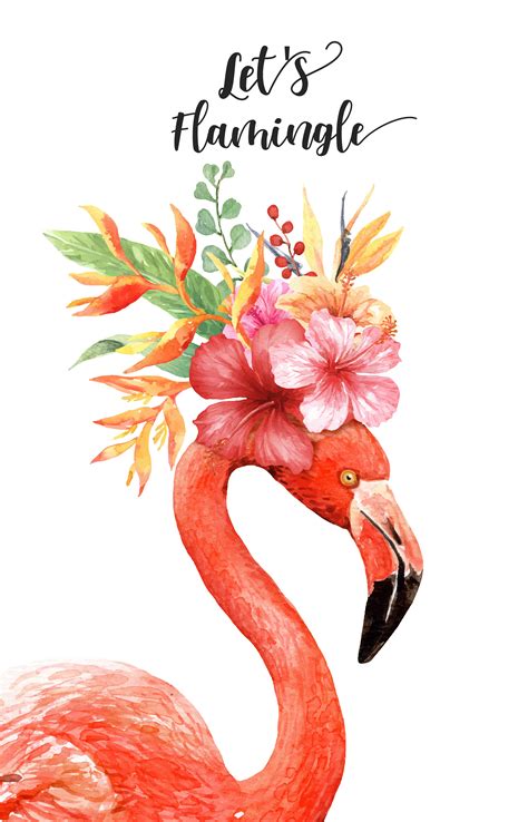 Watercolor Flamingo With Tropical Bouquet On Head