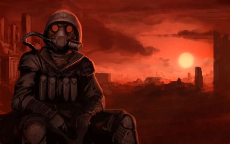Man Wearing Gas Mask Illustration Artwork Futuristic Apocalyptic Hd