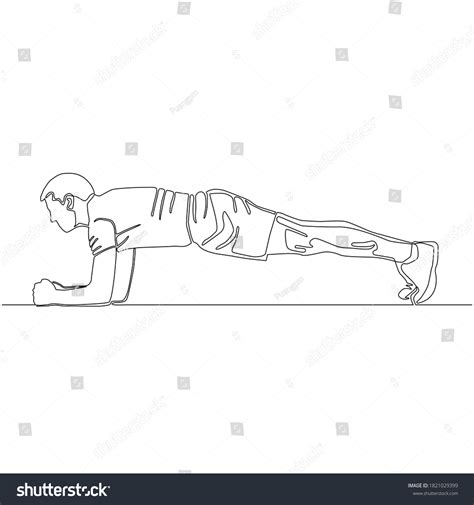 Continuous Drawing Line Fulllength Man Planking Stock Vector Royalty