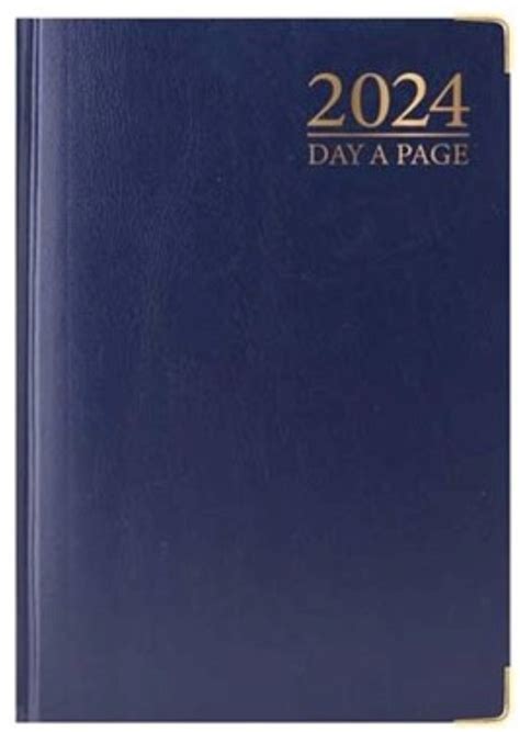 2024 A6 Page A Day Hardback Diary With Ribbon Marker Metal Corners Blue