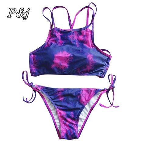 Pandj 2017 New Women Print Bikini Set Sexy Tie Dye Swimwear Crop Top 3