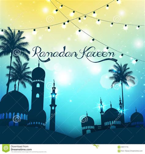 Ramadan Kareem Background With Mosque And Palm Tree Stock Vector