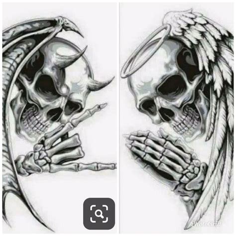 Angel And Demon Skulls Good And Evil Tattoos Evil Tattoos Evil