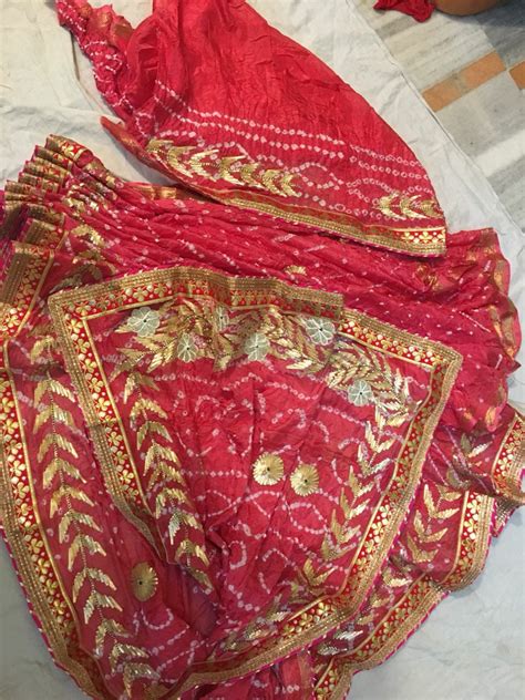 Indian Bandhani Handmade Saree Rajasthani Traditional Silk Bandhej Gota