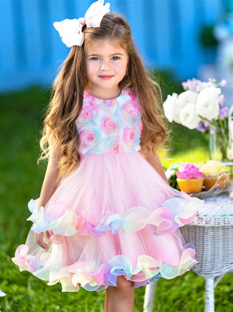 Small Classic Mia Belle Girls Rainbow Roses Elegant Tutu Dress Dressy