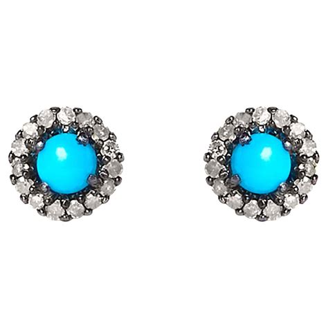 0 63cts Diamond And 5 20cts Turquoise Gold And 925 Sterling Silver