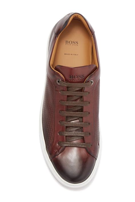 Boss Mirage Leather Tennis Shoe In Dk Rd Brown For Men Lyst