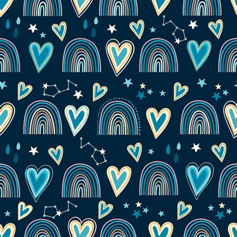 Premium Vector Seamless Pattern With Hearts And Rainbows