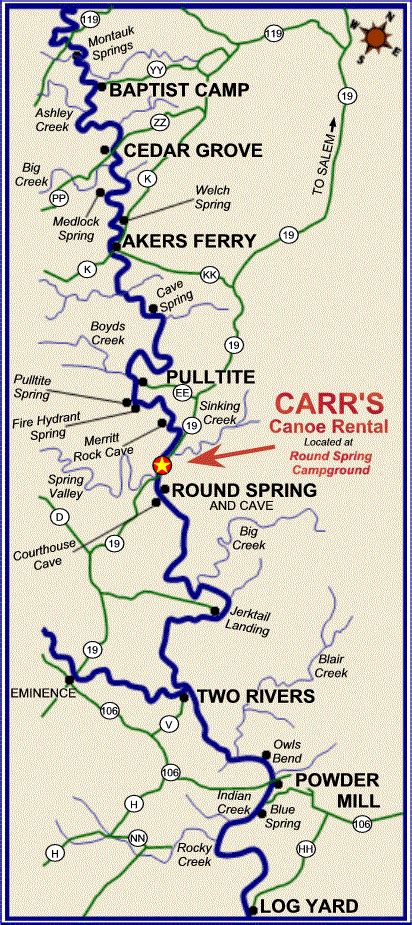 Map Of The Current River Canoe Rental Canoe Trip Vacation Trips