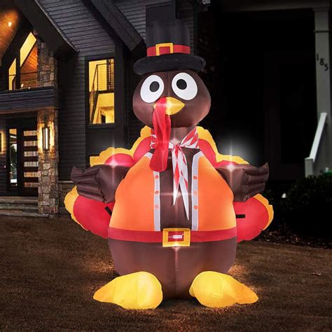 Vivohome 6ft Thanksgiving Inflatable Led Turkey With Hat Blow Up Outdoor Decoration