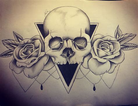 Skull And Roses Drawing Chest Tattoo Skull Chest Tattoo Images Rose