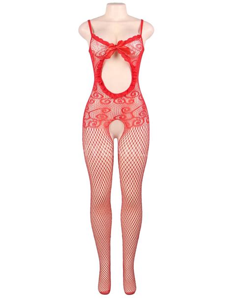 Wholesale Sexy Crocheted Fishnet Red Bodystockings