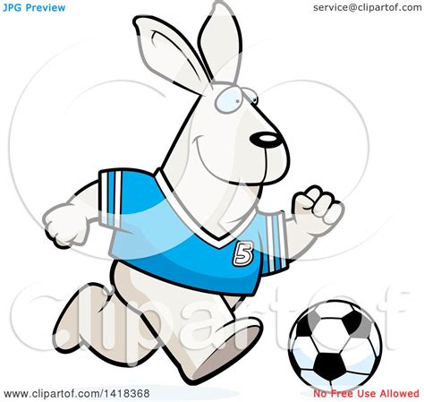 Cartoon Clipart Of A Sporty Rabbit Playing Soccer Royalty Free Vector