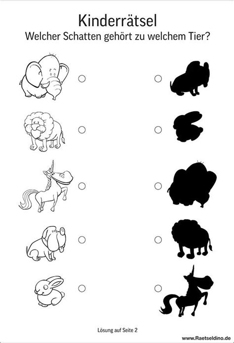 Diese arbeitsblätter umfassen malen nach zahlen. Kinderrätsel - Welcher Schatten gehört welchem Tier? in ...