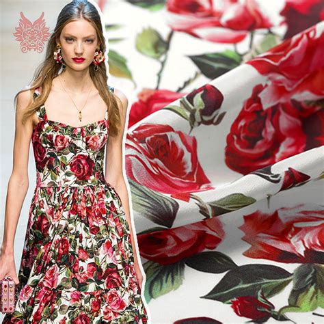 France Style Luxury Red Rose Floral Print 100 Silk Crepe De Chine Fabric For Dress Natural Silk