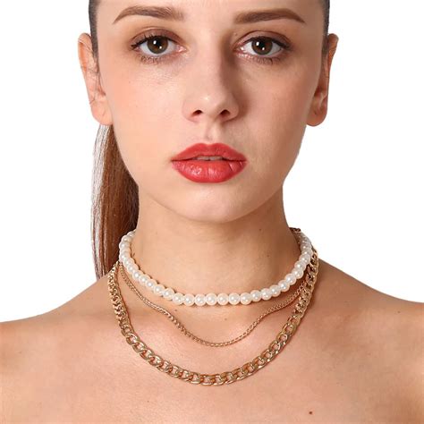 Simple Pearl Chokers Necklace Multi Layer Necklace For Women Fashion Jewellery In Choker