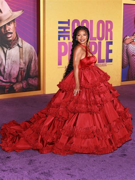 Halle Bailey Looks Royal In Red Gown At ‘the Color Purple Premiere