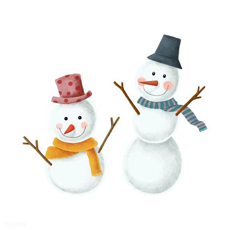 Two Cute Christmas Snowman Illustrations Free Image By