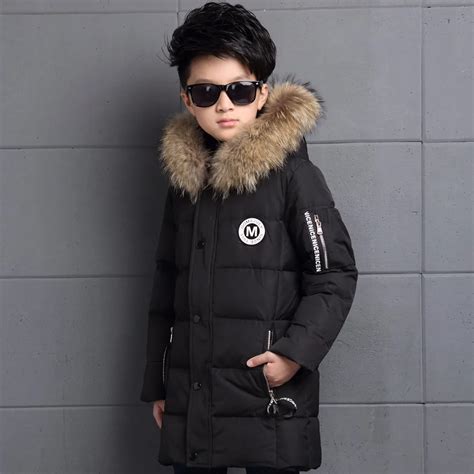 Big Boys Winter Jackets True Fur Hooded Down Coats For Boys Thicken