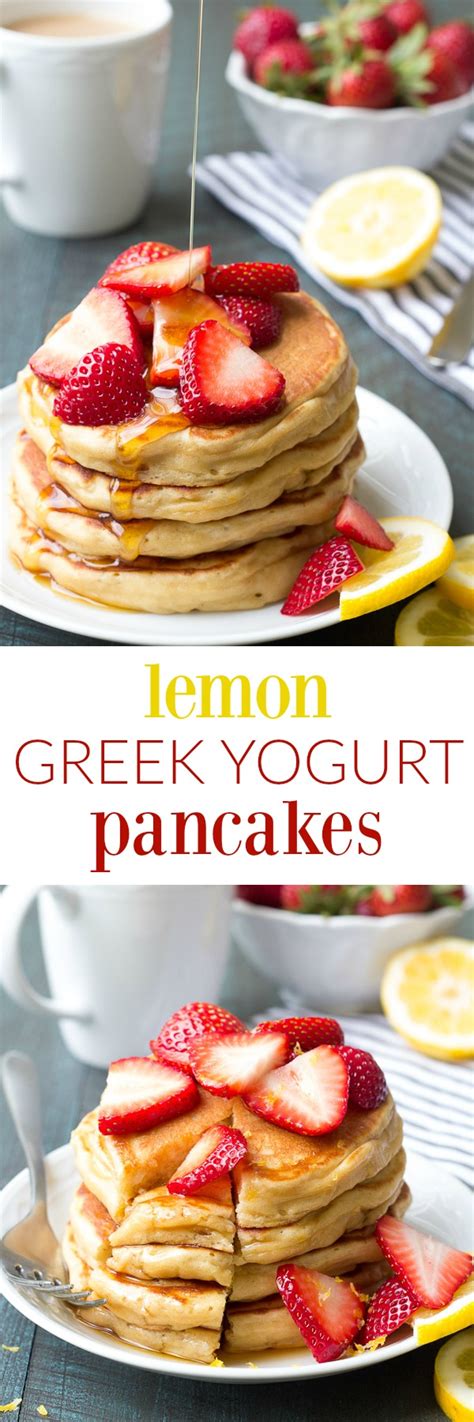 Made with greek yogurt and almond milk, these pancakes are light, fluffy, and bursting with fresh blueberries and a pop of lemon in every bite. Lemon Greek Yogurt Pancakes - Kristine's Kitchen