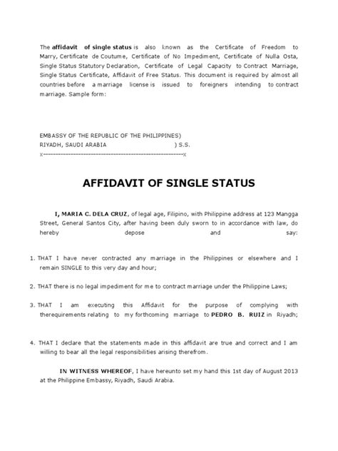 Affidavit Of Single Status Affidavit Justice Free 30 Day Trial