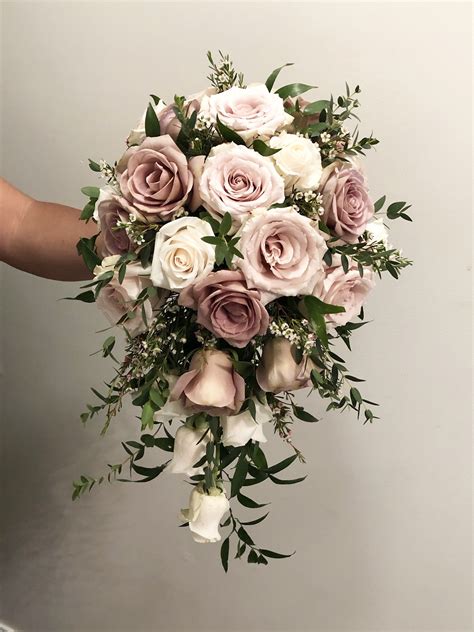 Dusty Pink Roses Cascading Bridal Bouquet Flower Bouquet Wedding