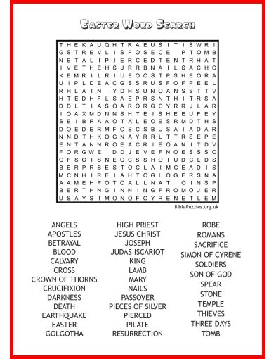 Easter Bible Wordsearch Puzzle