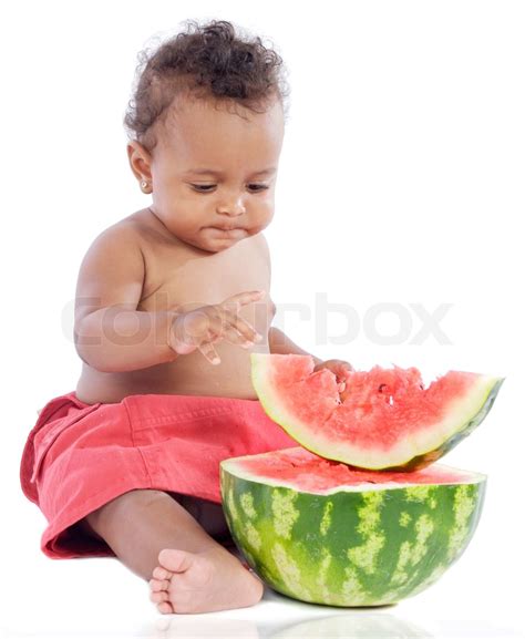Baby Eating Watermelon Stock Image Colourbox
