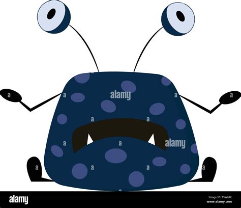 A Blue Monster With Two Big Eyes And Two Sharp Teeth Cartoon Vector Color Drawing Or