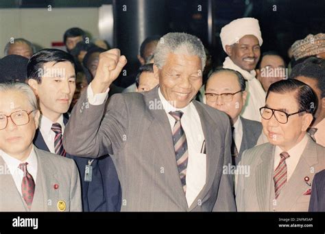 South African Black Leader Nelson Mandela Shows A Black Salute Upon His