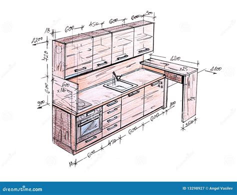 Modern Interior Design Kitchen Freehand Drawing Royalty Free Stock