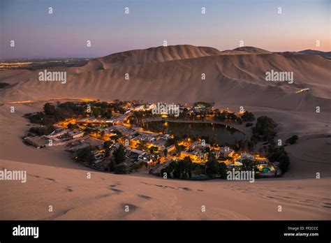 Huacachina Surrounded By Sand Dunes At Night Ica Region Peru South