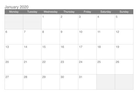 Free January 2020 Calendar Printable With Lines Calendar School