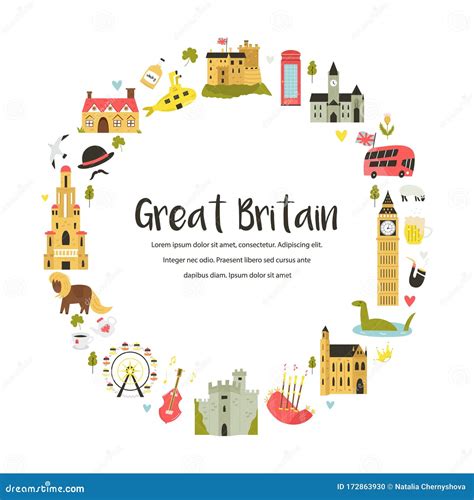 Design With Famous Symbols Of Great Britain Stock Vector Illustration