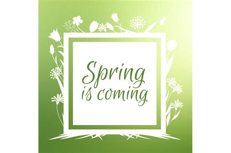 Spring Is Coming Banner And Vector Design With Flowers Sihouettes By