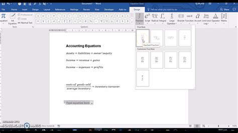 How To Type Accounting Equations In Microsoft Word Youtube