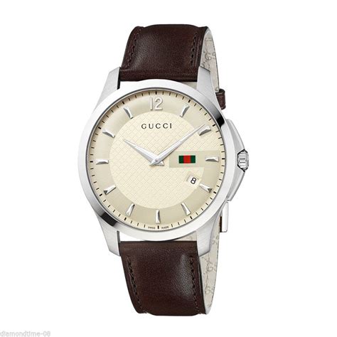 Gucci G Timeless Ya126303 Ivory Dial Leather Strap Mens Watch