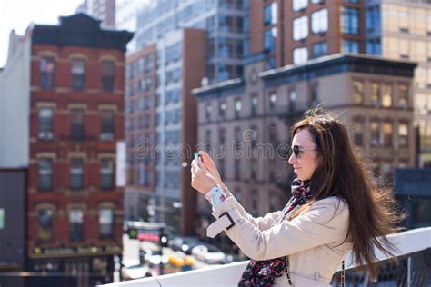Young Woman Photographed New York City At High Stock Photo Image Of