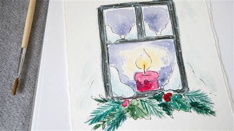 Candle In The Window Christmas Watercolor Painting Tutorial Youtube