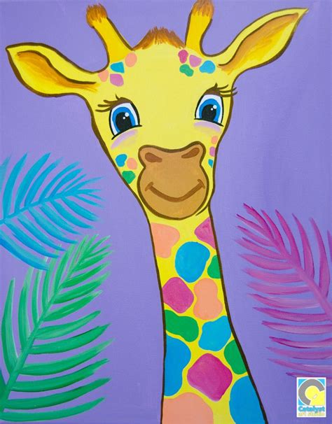 Giraffe Paint And Sip Party Kids Canvas Art Kids Canvas Painting