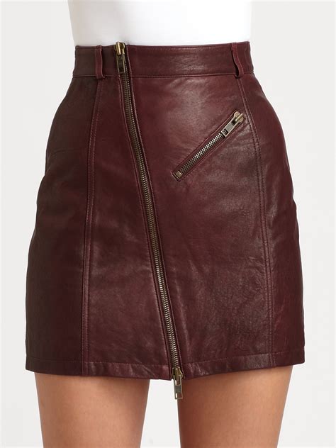 Lyst Mcq Leather Mini Pencil Skirt In Brown